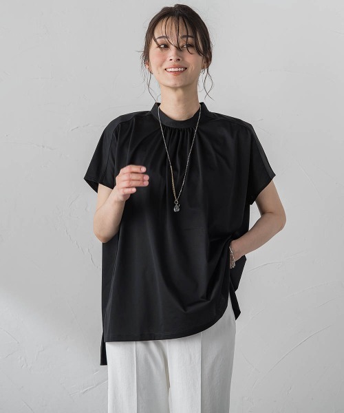 【セール】ギャザーネックコットンカットソー≪洗濯機で洗える≫（Tシャツ/カットソー）｜LAUTREAMONT（ロートレアモン）