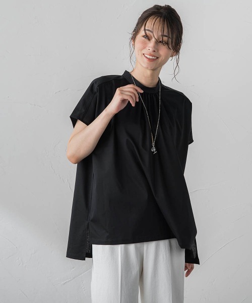 【セール】ギャザーネックコットンカットソー≪洗濯機で洗える≫（Tシャツ/カットソー）｜LAUTREAMONT（ロートレアモン）