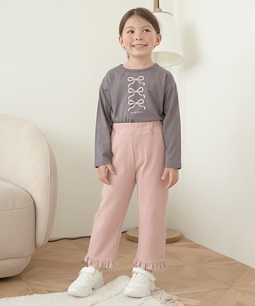 Lycee mine（リセマイン）の「【ともパン】9.5分丈裾フリルフレアパンツ（その他パンツ・キッズ・ピンク/モカ/ブルーグレー/ブラック/ナチュラル・100cm/110cm/120cm/130cm/140cm）」の6枚目の写真
