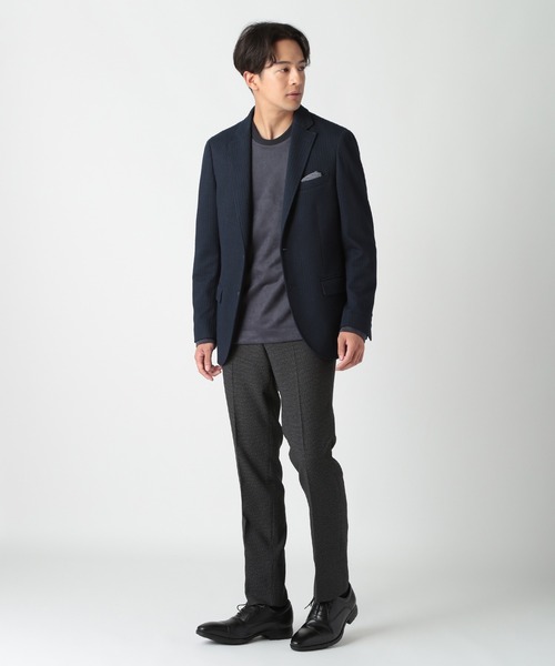 CROWDED CLOSET(クラウデッドクローゼット)の「3D千鳥格子ジャージジャケット(テーラードジャケット・メンズ・ネイビー・02/03)」の3枚目の写真