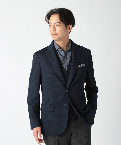 CROWDED CLOSET(クラウデッドクローゼット)の「3D千鳥格子ジャージジャケット(テーラードジャケット・メンズ・ネイビー・02/03)」の5枚目の写真