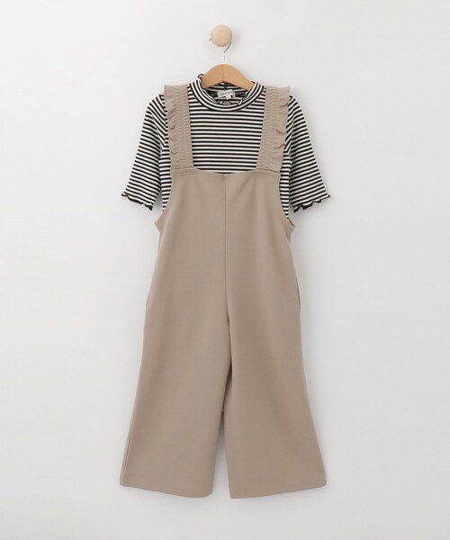 SHOO・LA・RUE（シューラルー）の「◆【110-140cm/2点セット】フリルサロペット＋5分袖ボーダートップス（その他トップス・キッズ・ブラック/ベージュ・14/13/12/11）」の2枚目の写真