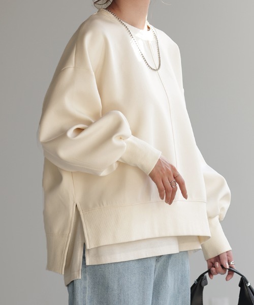 HUG.U（ハグユー）の「【セットアップ可】ドルマンスウェットトップス（スウェット・レディース・ベージュ/ライトグレー/ブラック/アイボリー・FREE）」の2枚目の写真