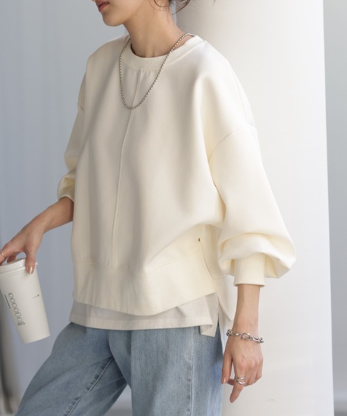 HUG.U（ハグユー）の「【セットアップ可】ドルマンスウェットトップス（スウェット・レディース・ベージュ/ライトグレー/ブラック/アイボリー・FREE）」の11枚目の写真