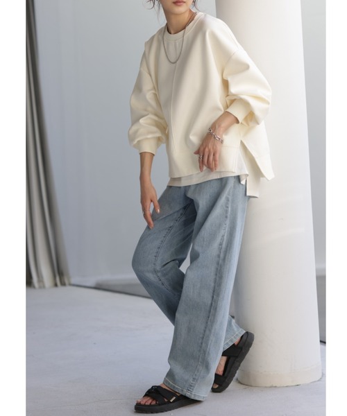 HUG.U（ハグユー）の「【セットアップ可】ドルマンスウェットトップス（スウェット・レディース・ベージュ/ライトグレー/ブラック/アイボリー・FREE）」の10枚目の写真