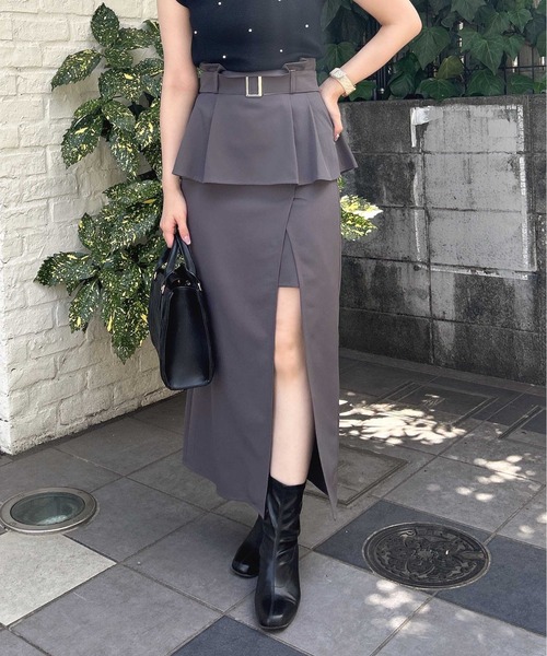 INGNI（イング）の「コルセットドッキングスリットナロー／スカート（スカート・レディース・チャコールグレー/ライトベージュ/ブラック・FREE）」の14枚目の写真