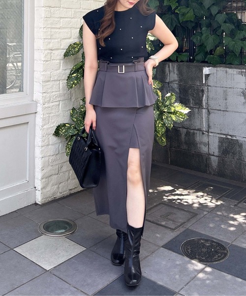 INGNI（イング）の「コルセットドッキングスリットナロー／スカート（スカート・レディース・チャコールグレー/ライトベージュ/ブラック・FREE）」の17枚目の写真