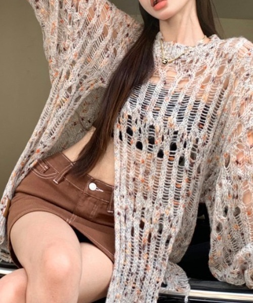 Sibra（シブラ）の「配色ニットトップス（ニット/セーター・レディース・アイボリー/ブルー・M）」の4枚目の写真