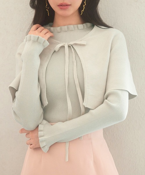 SAISON DE PAPILLON(セゾンドパピヨン)の「ケープカラーボレロとニット2点セット(ニット/セーター・レディース・ワイン/アイボリー/ブラック/グレー/ベージュ・M/L)」の15枚目の写真