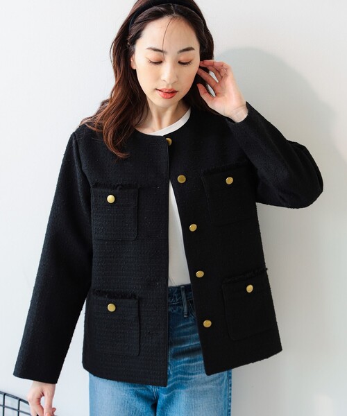B:MING by BEAMS（ビーミングバイビームス）の「ツイード ジャケット（S～M）（ノーカラージャケット・レディース・ブラック/ブラウン系その他・SMALL/MEDIUM）」の5枚目の写真