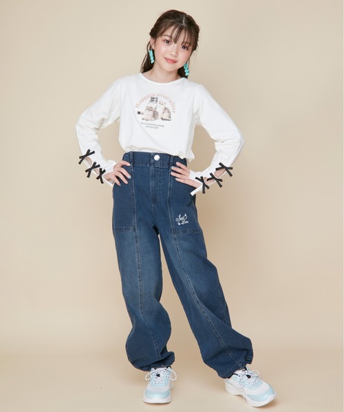 JENNI love(ジェニィラブ)の「【ストレッチ素材・ウエスト調整可】コクーンジョガーロングデニムパンツ(デニムパンツ・キッズ・ネイビー/ブルー・130cm/140cm/150cm/160cm)」の8枚目の写真