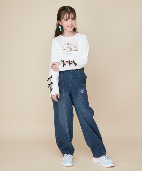 JENNI love(ジェニィラブ)の「【ストレッチ素材・ウエスト調整可】コクーンジョガーロングデニムパンツ(デニムパンツ・キッズ・ネイビー/ブルー・130cm/140cm/150cm/160cm)」の9枚目の写真