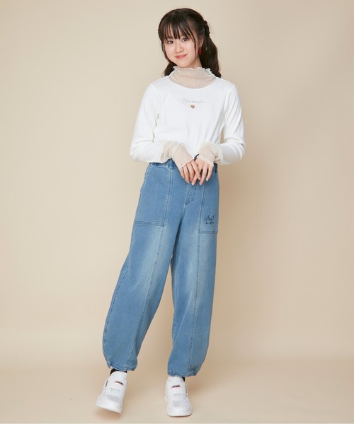 JENNI love(ジェニィラブ)の「【ストレッチ素材・ウエスト調整可】コクーンジョガーロングデニムパンツ(デニムパンツ・キッズ・ネイビー/ブルー・130cm/140cm/150cm/160cm)」の13枚目の写真