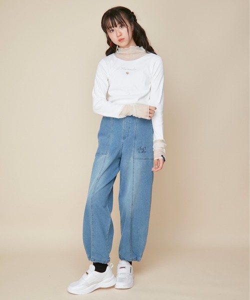 JENNI love(ジェニィラブ)の「【ストレッチ素材・ウエスト調整可】コクーンジョガーロングデニムパンツ(デニムパンツ・キッズ・ネイビー/ブルー・130cm/140cm/150cm/160cm)」の14枚目の写真