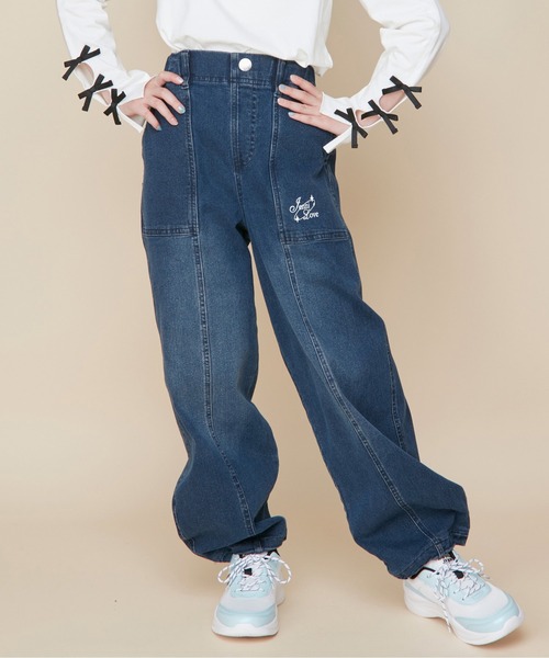 JENNI love(ジェニィラブ)の「【ストレッチ素材・ウエスト調整可】コクーンジョガーロングデニムパンツ(デニムパンツ・キッズ・ネイビー/ブルー・130cm/140cm/150cm/160cm)」の3枚目の写真