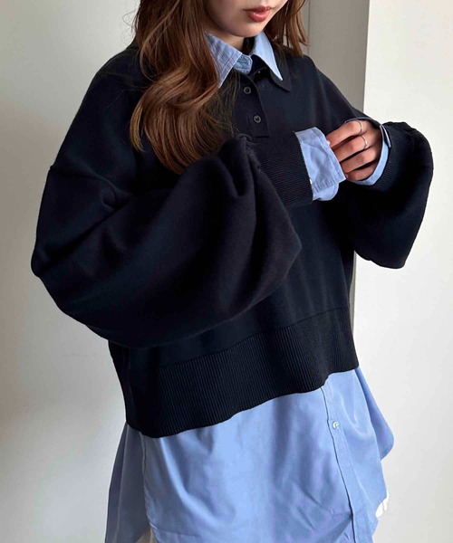 apres jour mignon（アプレジュールミニョン）の「ポロニット（ニット/セーター・レディース・チャコールグレー/ブラック/カーキ/ベージュ/パープル/オレンジ/ネイビー/アイボリー/杢グレー・X-LARGE/フリー）」の8枚目の写真