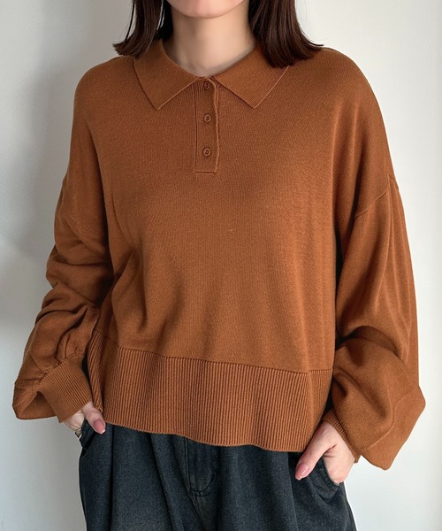 apres jour mignon（アプレジュールミニョン）の「ポロニット（ニット/セーター・レディース・チャコールグレー/ブラック/カーキ/ベージュ/パープル/オレンジ/ネイビー/アイボリー/杢グレー・X-LARGE/フリー）」の9枚目の写真