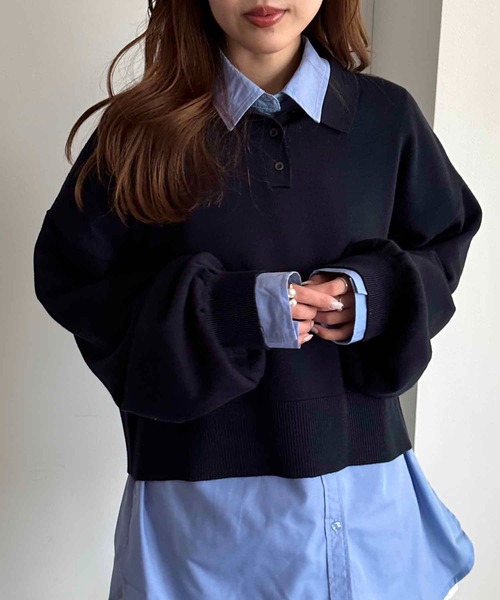 apres jour mignon（アプレジュールミニョン）の「ポロニット（ニット/セーター・レディース・チャコールグレー/ブラック/カーキ/ベージュ/パープル/オレンジ/ネイビー/アイボリー/杢グレー・X-LARGE/フリー）」の20枚目の写真