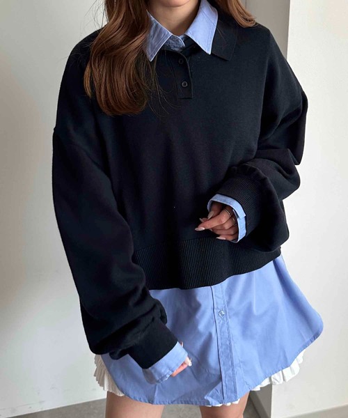 apres jour mignon（アプレジュールミニョン）の「ポロニット（ニット/セーター・レディース・チャコールグレー/ブラック/カーキ/ベージュ/パープル/オレンジ/ネイビー/アイボリー/杢グレー・X-LARGE/フリー）」の21枚目の写真