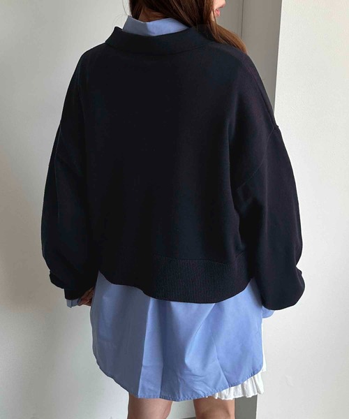 apres jour mignon（アプレジュールミニョン）の「ポロニット（ニット/セーター・レディース・チャコールグレー/ブラック/カーキ/ベージュ/パープル/オレンジ/ネイビー/アイボリー/杢グレー・X-LARGE/フリー）」の22枚目の写真