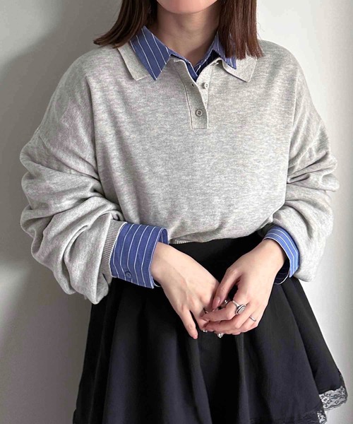 apres jour mignon（アプレジュールミニョン）の「ポロニット（ニット/セーター・レディース・チャコールグレー/ブラック/カーキ/ベージュ/パープル/オレンジ/ネイビー/アイボリー/杢グレー・X-LARGE/フリー）」の16枚目の写真