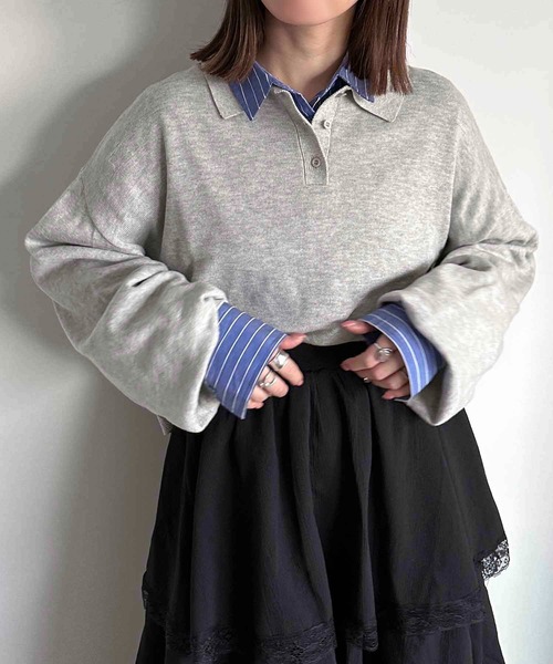 apres jour mignon（アプレジュールミニョン）の「ポロニット（ニット/セーター・レディース・チャコールグレー/ブラック/カーキ/ベージュ/パープル/オレンジ/ネイビー/アイボリー/杢グレー・X-LARGE/フリー）」の17枚目の写真