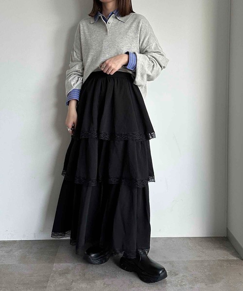 apres jour mignon（アプレジュールミニョン）の「ポロニット（ニット/セーター・レディース・チャコールグレー/ブラック/カーキ/ベージュ/パープル/オレンジ/ネイビー/アイボリー/杢グレー・X-LARGE/フリー）」の18枚目の写真