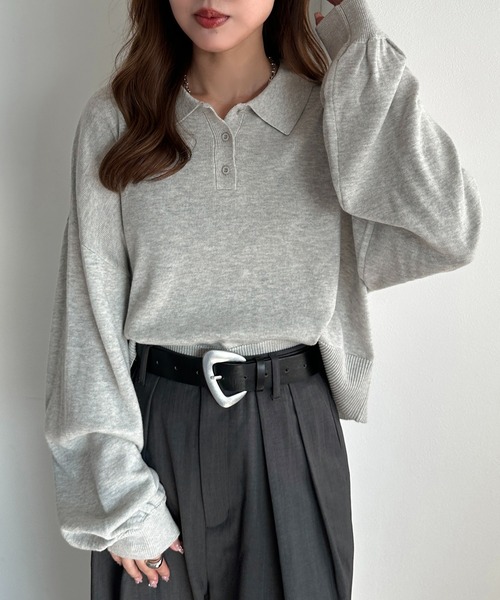 apres jour mignon（アプレジュールミニョン）の「ポロニット（ニット/セーター・レディース・チャコールグレー/ブラック/カーキ/ベージュ/パープル/オレンジ/ネイビー/アイボリー/杢グレー・X-LARGE/フリー）」の19枚目の写真