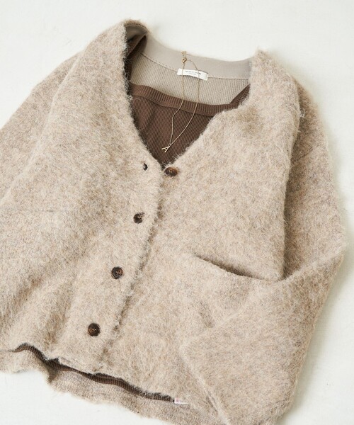 FREAK'S STORE（フリークスストア）の「限定展開　ショート シャギー ニット カーデ（カーディガン/ボレロ・レディース・ブラック/ベージュ/ブラウン/杢グレー/ナチュラル・ﾌﾘ-）」の4枚目の写真