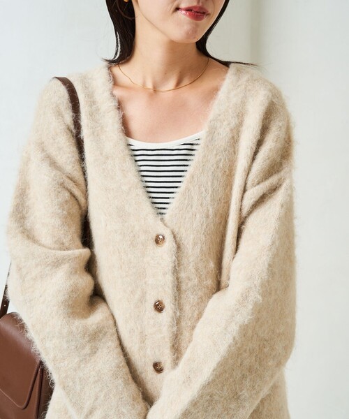 FREAK'S STORE（フリークスストア）の「限定展開　ショート シャギー ニット カーデ（カーディガン/ボレロ・レディース・ブラック/ベージュ/ブラウン/杢グレー/ナチュラル・ﾌﾘ-）」の9枚目の写真