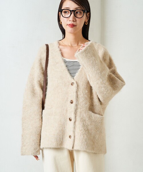 FREAK'S STORE（フリークスストア）の「限定展開　ショート シャギー ニット カーデ（カーディガン/ボレロ・レディース・ブラック/ベージュ/ブラウン/杢グレー/ナチュラル・ﾌﾘ-）」の10枚目の写真