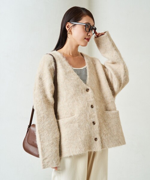 FREAK'S STORE（フリークスストア）の「限定展開　ショート シャギー ニット カーデ（カーディガン/ボレロ・レディース・ブラック/ベージュ/ブラウン/杢グレー/ナチュラル・ﾌﾘ-）」の11枚目の写真