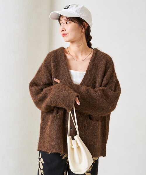 FREAK'S STORE（フリークスストア）の「限定展開　ショート シャギー ニット カーデ（カーディガン/ボレロ・レディース・ブラック/ベージュ/ブラウン/杢グレー/ナチュラル・ﾌﾘ-）」の21枚目の写真