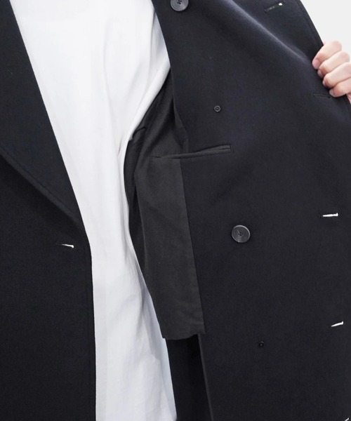 ATON(エイトン)の「【ATON】SUPER 160'S DOUBLE SAXONY DOUBLE BREASTED COAT(チェスターコート・メンズ・ブラック・4)」の9枚目の写真