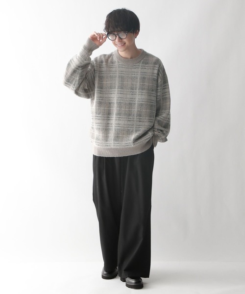 RAGEBLUE（レイジブルー）の「ルーズチェック/クルーネックニット（ニット/セーター・メンズ・ブラウン系その他/グレー系その他/ブルー系その他/グリーン系その他・LARGE/MEDIUM）」の6枚目の写真