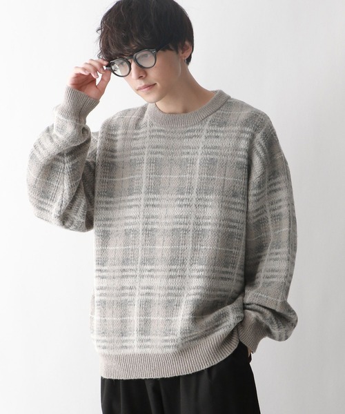 RAGEBLUE（レイジブルー）の「ルーズチェック/クルーネックニット（ニット/セーター・メンズ・ブラウン系その他/グレー系その他/ブルー系その他/グリーン系その他・LARGE/MEDIUM）」の8枚目の写真