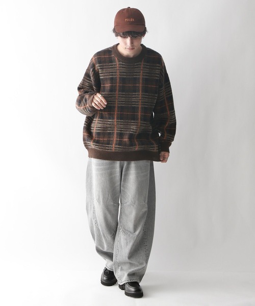 RAGEBLUE（レイジブルー）の「ルーズチェック/クルーネックニット（ニット/セーター・メンズ・ブラウン系その他/グレー系その他/ブルー系その他/グリーン系その他・LARGE/MEDIUM）」の11枚目の写真