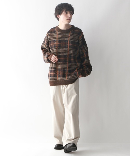 RAGEBLUE（レイジブルー）の「ルーズチェック/クルーネックニット（ニット/セーター・メンズ・ブラウン系その他/グレー系その他/ブルー系その他/グリーン系その他・LARGE/MEDIUM）」の12枚目の写真