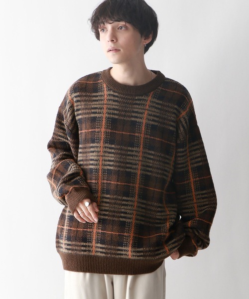 RAGEBLUE（レイジブルー）の「ルーズチェック/クルーネックニット（ニット/セーター・メンズ・ブラウン系その他/グレー系その他/ブルー系その他/グリーン系その他・LARGE/MEDIUM）」の13枚目の写真