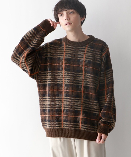 RAGEBLUE（レイジブルー）の「ルーズチェック/クルーネックニット（ニット/セーター・メンズ・ブラウン系その他/グレー系その他/ブルー系その他/グリーン系その他・LARGE/MEDIUM）」の14枚目の写真