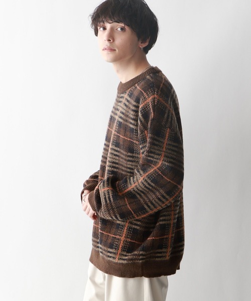 RAGEBLUE（レイジブルー）の「ルーズチェック/クルーネックニット（ニット/セーター・メンズ・ブラウン系その他/グレー系その他/ブルー系その他/グリーン系その他・LARGE/MEDIUM）」の15枚目の写真