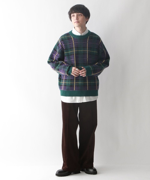 RAGEBLUE（レイジブルー）の「ルーズチェック/クルーネックニット（ニット/セーター・メンズ・ブラウン系その他/グレー系その他/ブルー系その他/グリーン系その他・LARGE/MEDIUM）」の16枚目の写真