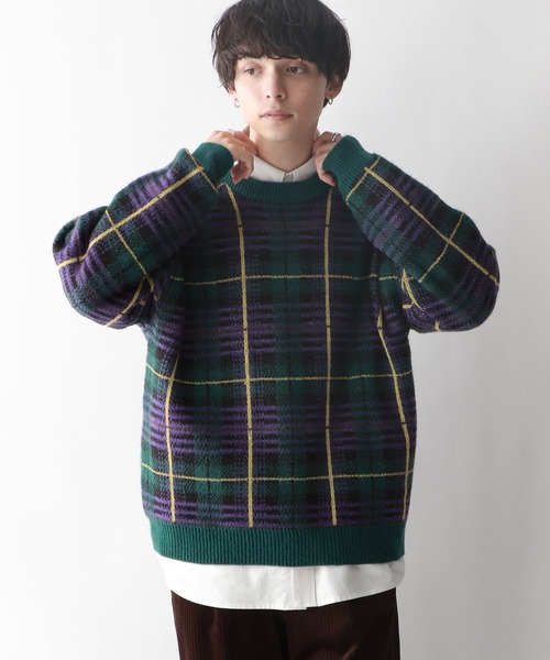 RAGEBLUE（レイジブルー）の「ルーズチェック/クルーネックニット（ニット/セーター・メンズ・ブラウン系その他/グレー系その他/ブルー系その他/グリーン系その他・LARGE/MEDIUM）」の18枚目の写真