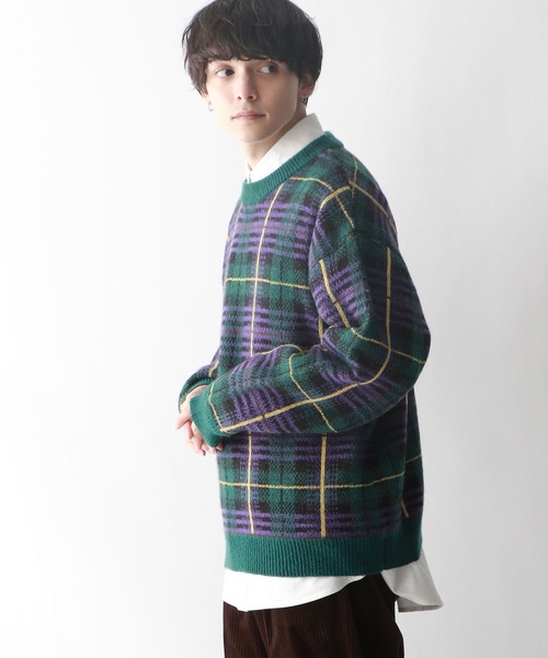 RAGEBLUE（レイジブルー）の「ルーズチェック/クルーネックニット（ニット/セーター・メンズ・ブラウン系その他/グレー系その他/ブルー系その他/グリーン系その他・LARGE/MEDIUM）」の19枚目の写真