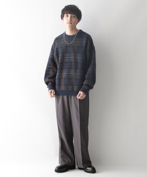 RAGEBLUE（レイジブルー）の「ルーズチェック/クルーネックニット（ニット/セーター・メンズ・ブラウン系その他/グレー系その他/ブルー系その他/グリーン系その他・LARGE/MEDIUM）」の20枚目の写真