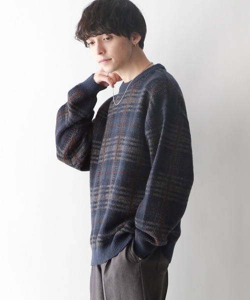 RAGEBLUE（レイジブルー）の「ルーズチェック/クルーネックニット