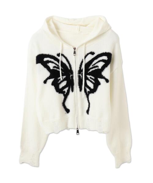 dispark(ディスパーク)の「DISPARK/バタフライWジップシャギーパーカー(カーディガン/ボレロ・レディース・ブラック/ホワイト・FREE)」の13枚目の写真