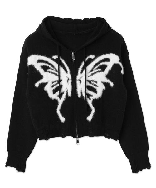 dispark(ディスパーク)の「DISPARK/バタフライWジップシャギーパーカー(カーディガン/ボレロ・レディース・ブラック/ホワイト・FREE)」の14枚目の写真