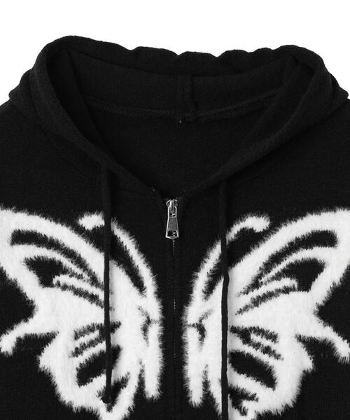 dispark(ディスパーク)の「DISPARK/バタフライWジップシャギーパーカー(カーディガン/ボレロ・レディース・ブラック/ホワイト・FREE)」の16枚目の写真