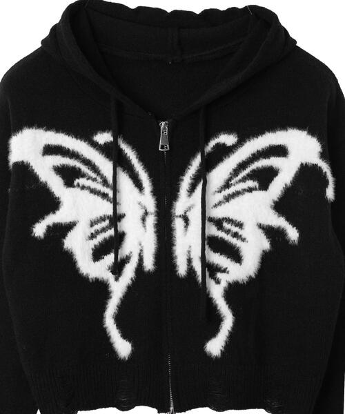 dispark(ディスパーク)の「DISPARK/バタフライWジップシャギーパーカー(カーディガン/ボレロ・レディース・ブラック/ホワイト・FREE)」の17枚目の写真